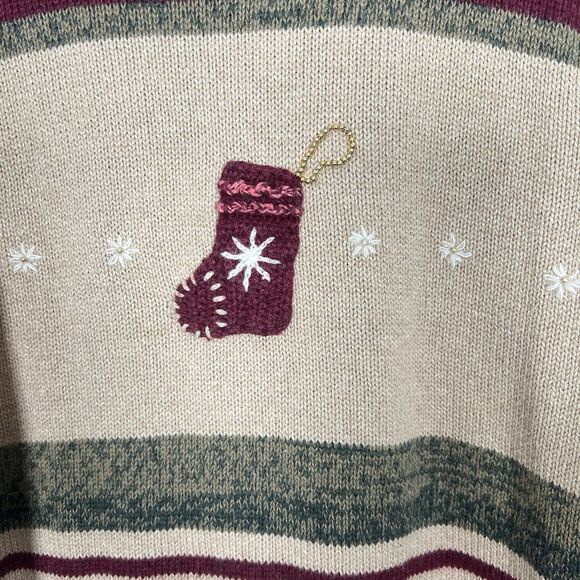 Christopher & Banks XL Christmas Sweater Hand Embroidered Tree Stockings Gifts - Picture 4 of 10